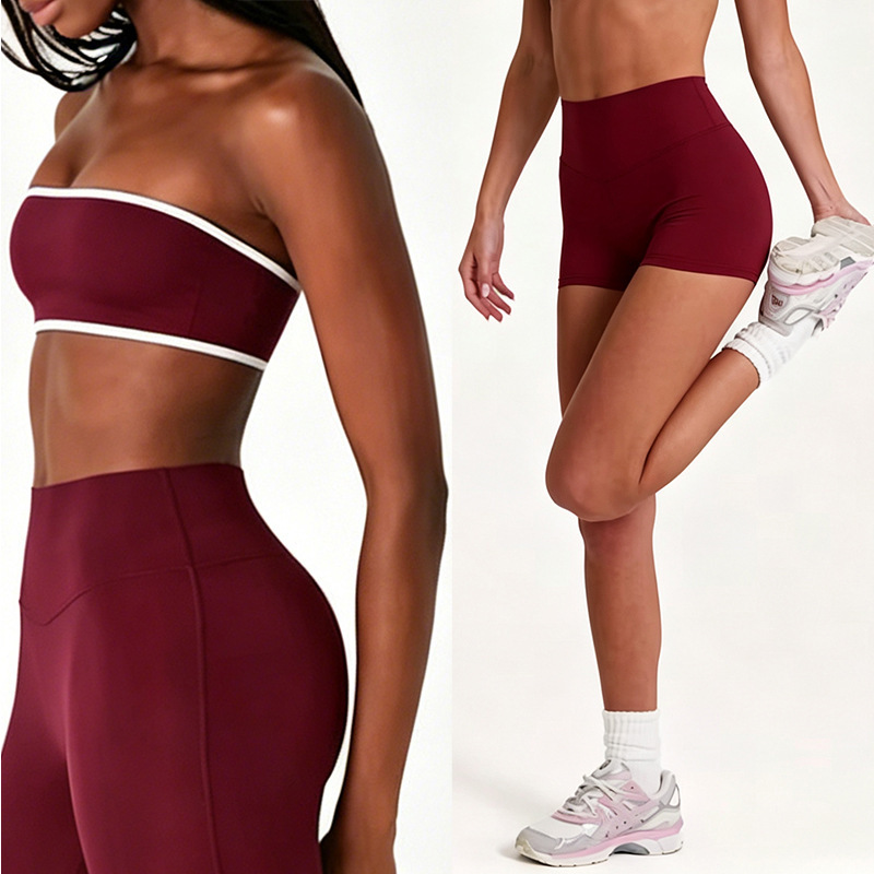 Cross-Border Yoga Shorts Set, Nude-Feel Sports Bra, Women's Tube Top, Fitness Wear, Shorts Set