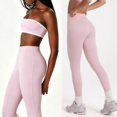 Yy422 peach pink top + tight trousers