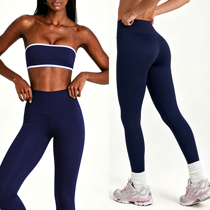 Cross-Border New Yoga Set, Sports Bra, Color-Blocked Tube Top, Yoga Fitness Wear, Leggings Set