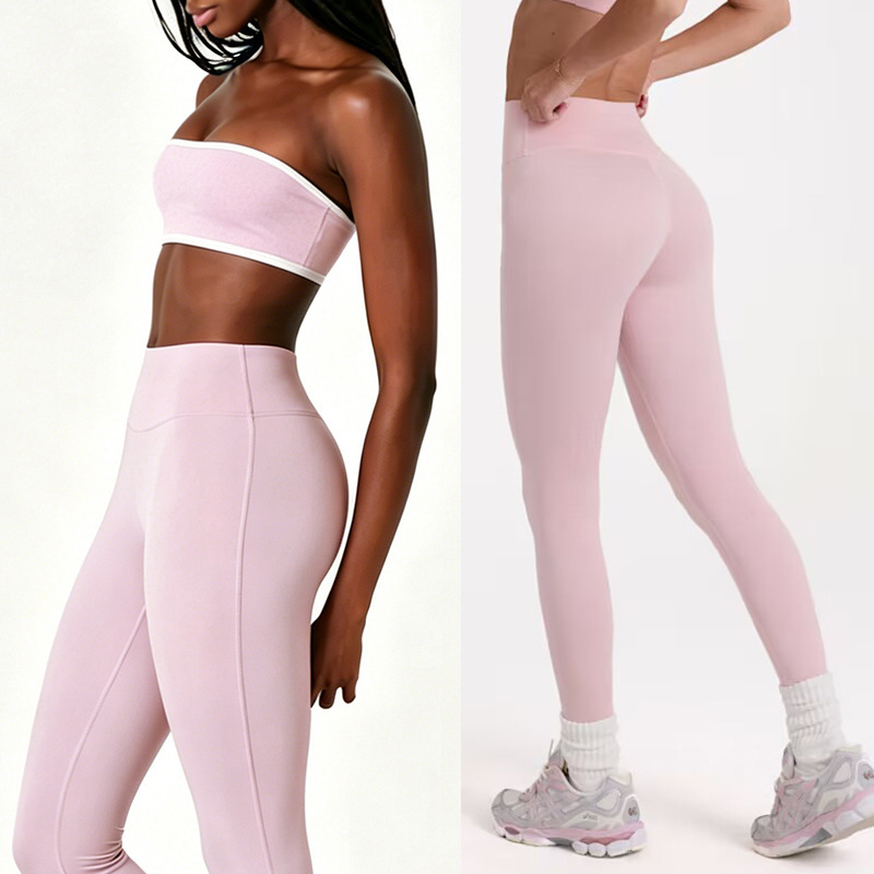 Cross-Border New Yoga Set, Sports Bra, Color-Blocked Tube Top, Yoga Fitness Wear, Leggings Set