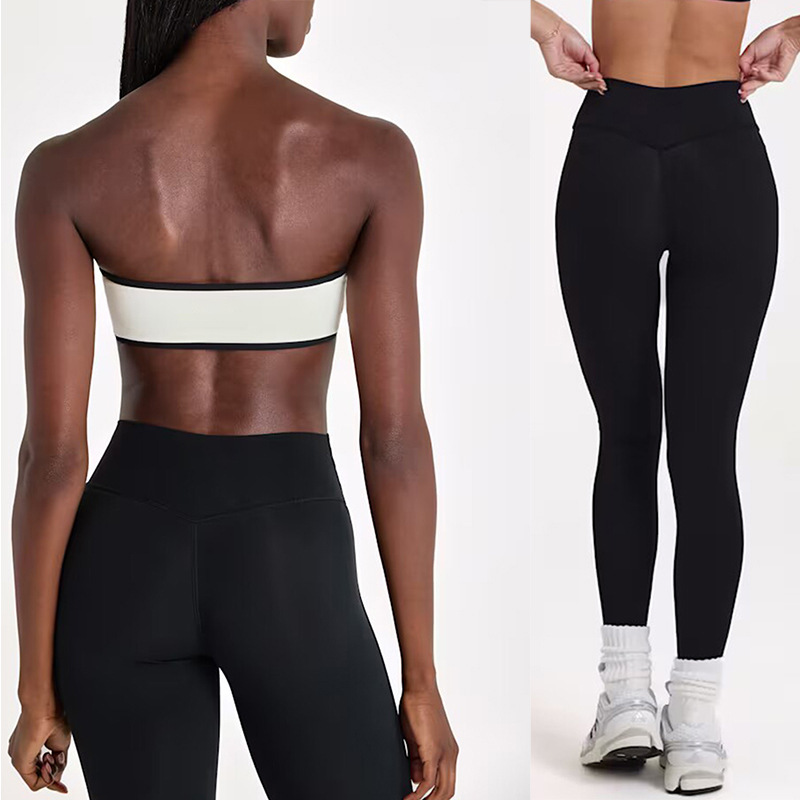 Cross-Border New Yoga Set, Sports Bra, Color-Blocked Tube Top, Yoga Fitness Wear, Leggings Set