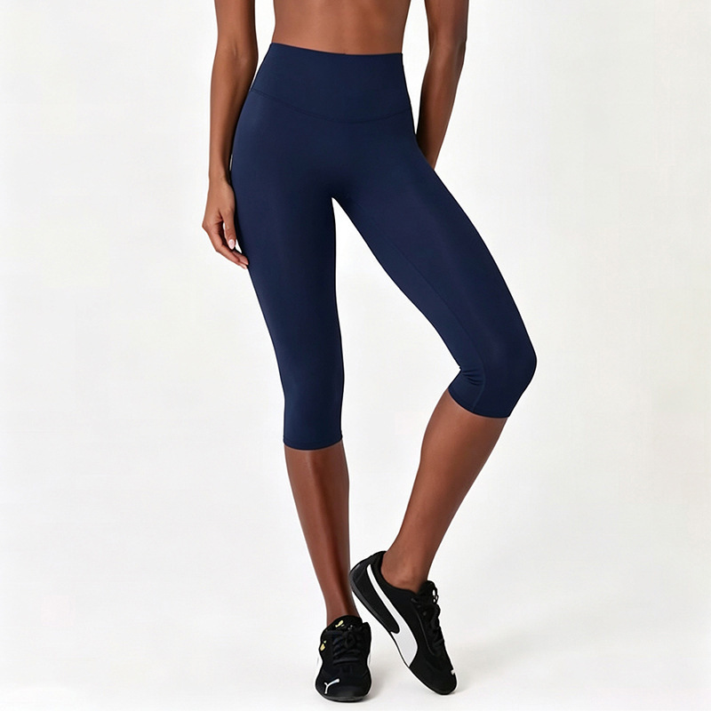 Cross-border high-waisted capri pants, slim-fitting, shaping, hip-lifting, yoga shorts, running, fitness, quick-drying capri pants