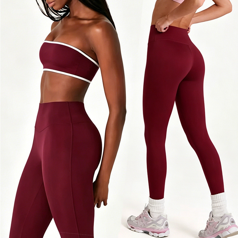 Cross-Border New Yoga Set, Sports Bra, Color-Blocked Tube Top, Yoga Fitness Wear, Leggings Set