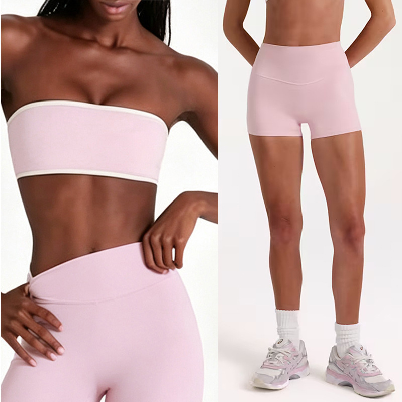 Cross-Border Yoga Shorts Set, Nude-Feel Sports Bra, Women's Tube Top, Fitness Wear, Shorts Set