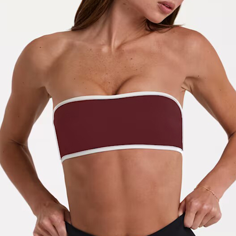 European and American New Style All-In-One Nude-Feel Sports Bra with Contrasting Color Tube Top, Inner Layer Fitness Top, Tight-Fitting Yoga Wear