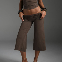 YY397 Mocha Brown Cropped Wide-Leg Pants