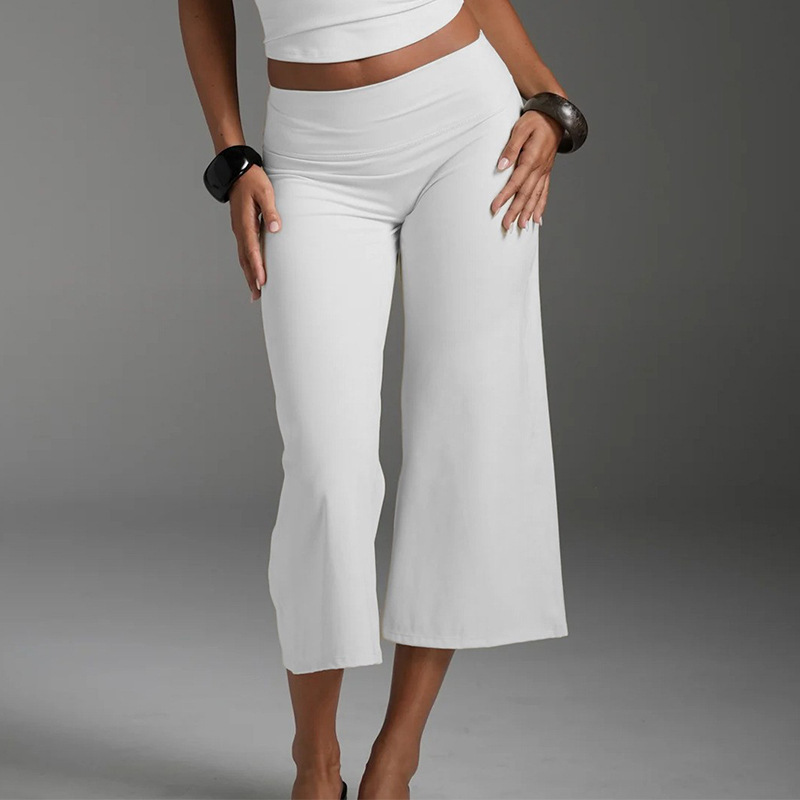 Cross-border yoga pants, high-waisted running sports straight leg pants, hip-lifting cropped wide-leg pants, stretch Pilates fitness pants