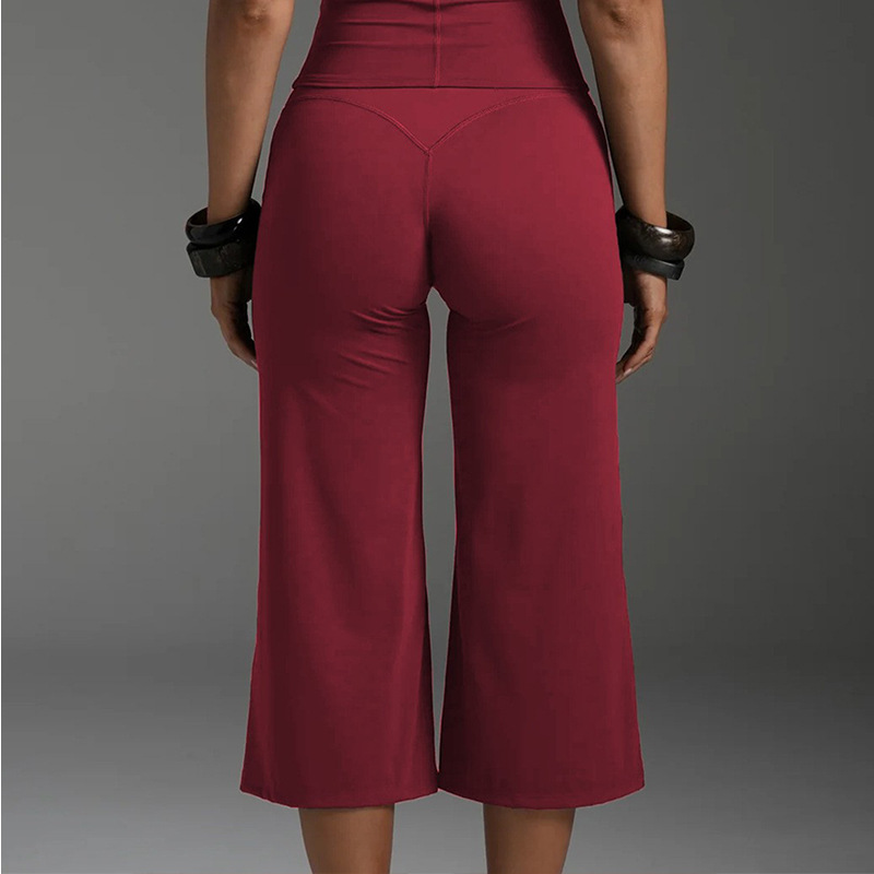 Cross-border yoga pants, high-waisted running sports straight leg pants, hip-lifting cropped wide-leg pants, stretch Pilates fitness pants