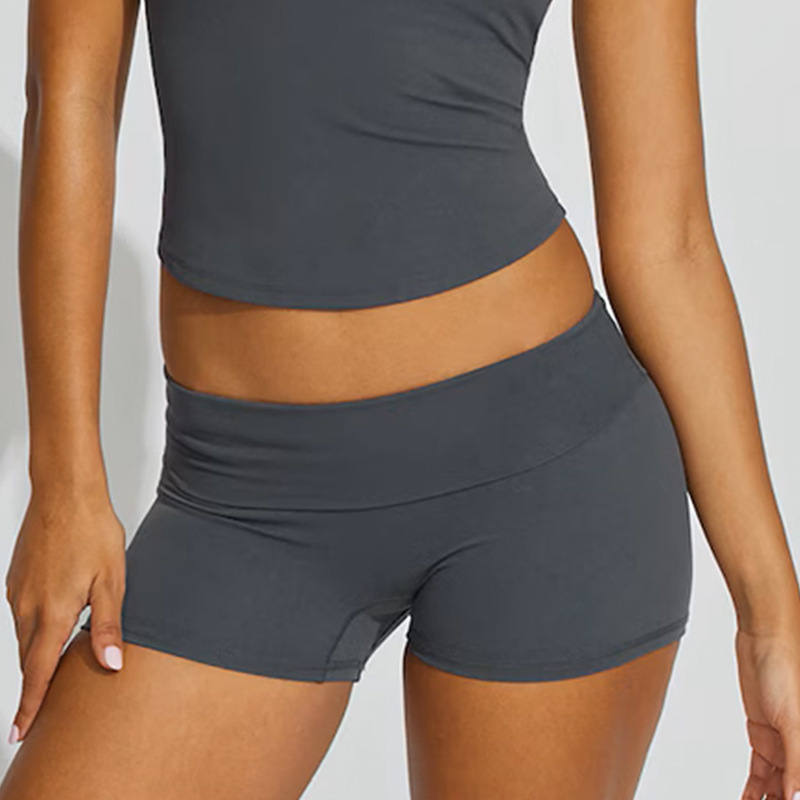 Cross-border European and American style yoga shorts with folded waistband, sexy three-quarter length, fitness running sports Pilates yoga shorts