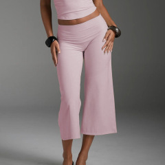 YY397 Peach Pink Cropped Wide-Leg Pants