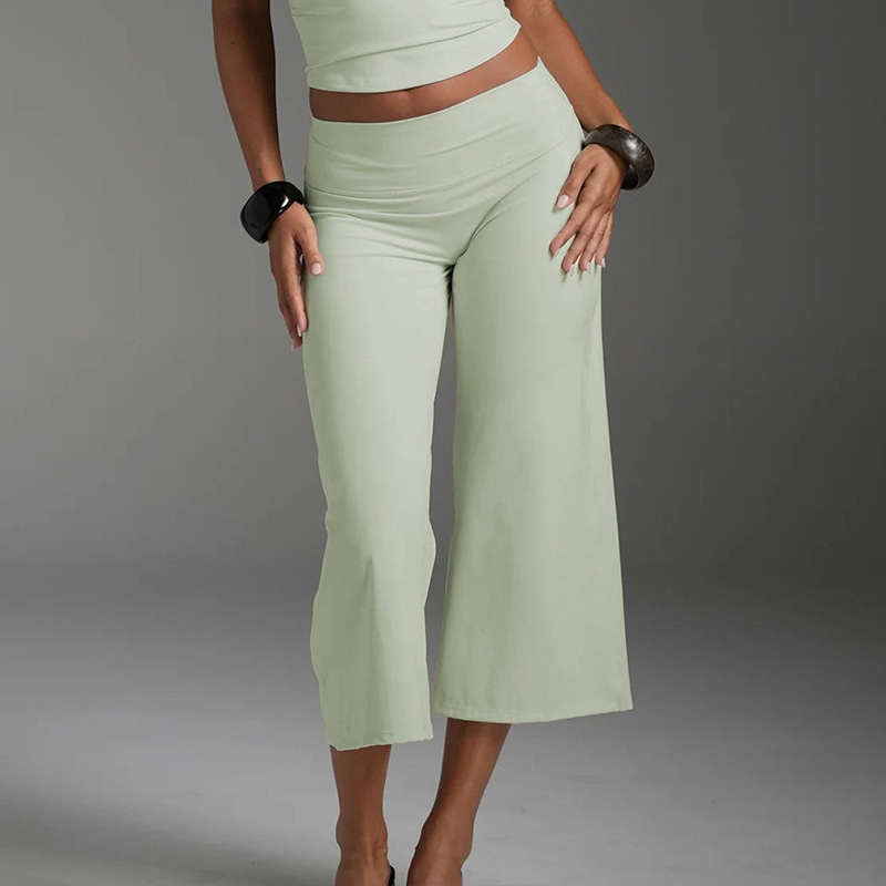 Cross-border yoga pants, high-waisted running sports straight leg pants, hip-lifting cropped wide-leg pants, stretch Pilates fitness pants