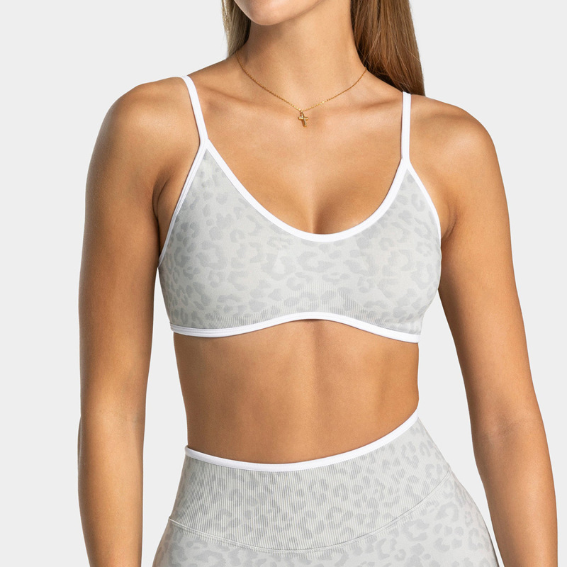 Cross-Border New Leopard Print Color-Blocking Yoga Bra Shockproof Camisole Sports Vest Outdoor Beautiful Back Fitness Underwear