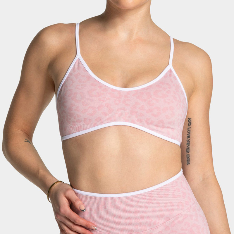 Cross-Border New Leopard Print Color-Blocking Yoga Bra Shockproof Camisole Sports Vest Outdoor Beautiful Back Fitness Underwear