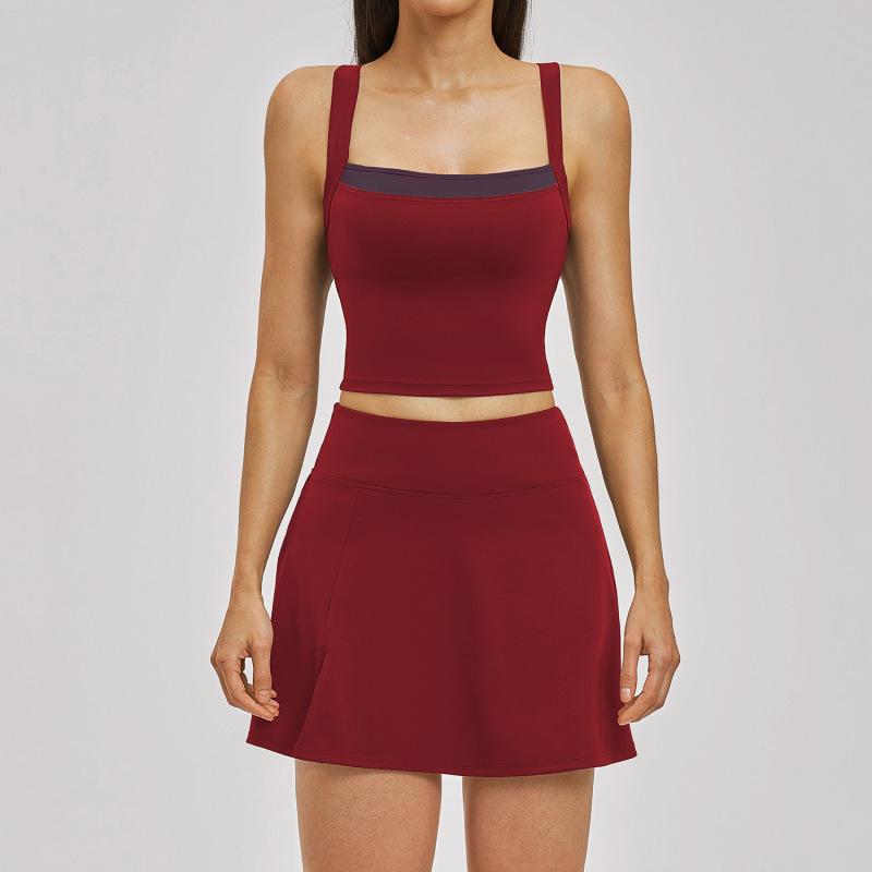 European and American Cross-Border Seamless Yoga Set with Cross-Back Design, Quick-Dry Tennis Set, Running Sports Short Skirt Set 6116