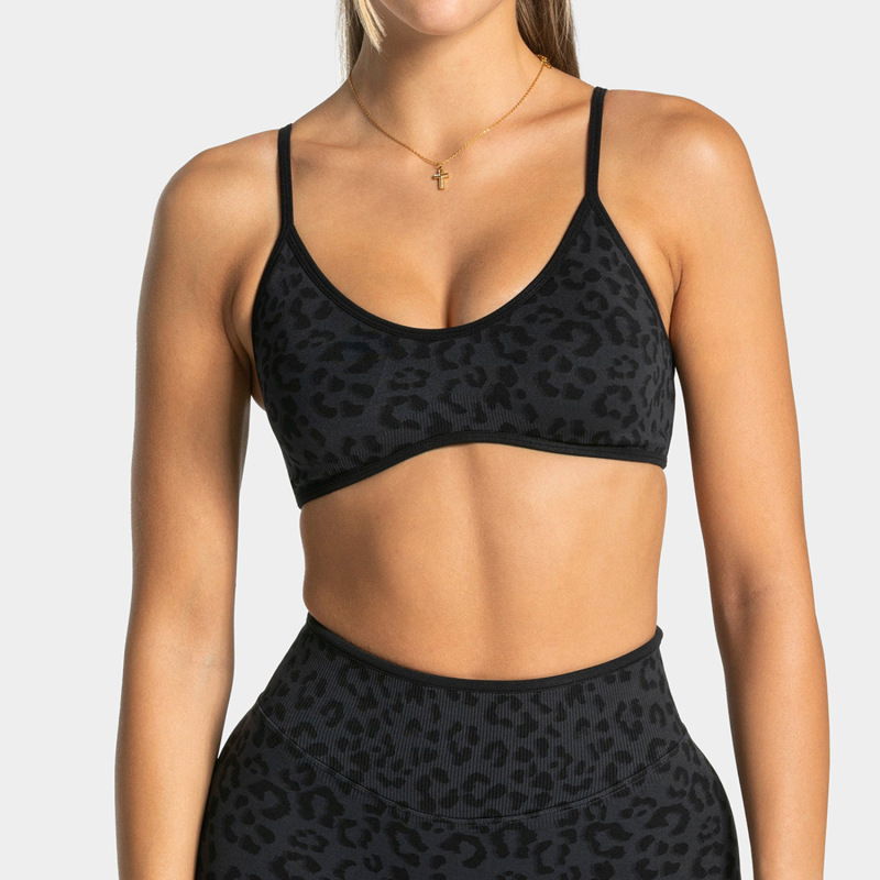 Cross-Border New Leopard Print Color-Blocking Yoga Bra Shockproof Camisole Sports Vest Outdoor Beautiful Back Fitness Underwear