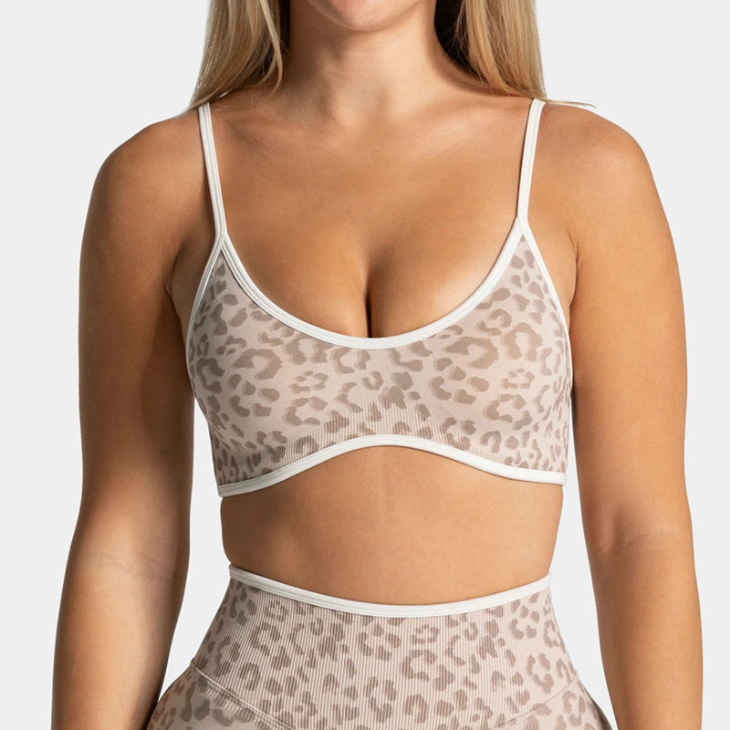 Cross-Border New Leopard Print Color-Blocking Yoga Bra Shockproof Camisole Sports Vest Outdoor Beautiful Back Fitness Underwear