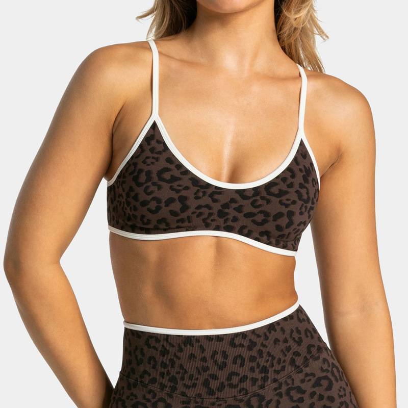 Cross-Border New Leopard Print Color-Blocking Yoga Bra Shockproof Camisole Sports Vest Outdoor Beautiful Back Fitness Underwear