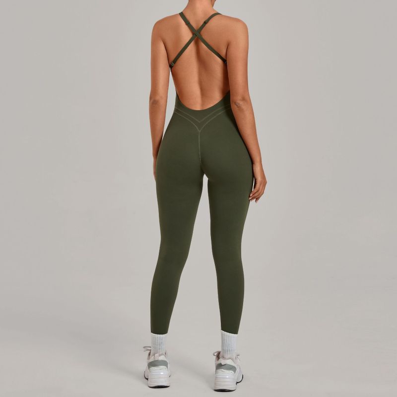 Autumn Nude Feel Cross-Back Yoga Jumpsuit for Women, Butt-Lifting Tight-Fitting Running Sports Fitness Jumpsuit 12150
