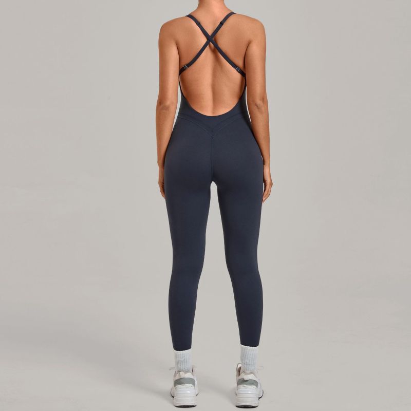 Autumn Nude Feel Cross-Back Yoga Jumpsuit for Women, Butt-Lifting Tight-Fitting Running Sports Fitness Jumpsuit 12150
