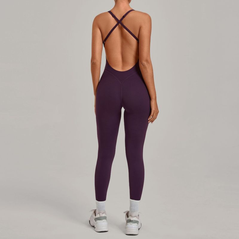 Autumn Nude Feel Cross-Back Yoga Jumpsuit for Women, Butt-Lifting Tight-Fitting Running Sports Fitness Jumpsuit 12150