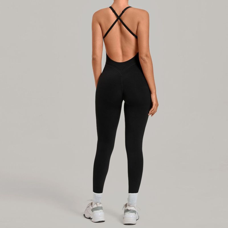 Autumn Nude Feel Cross-Back Yoga Jumpsuit for Women, Butt-Lifting Tight-Fitting Running Sports Fitness Jumpsuit 12150