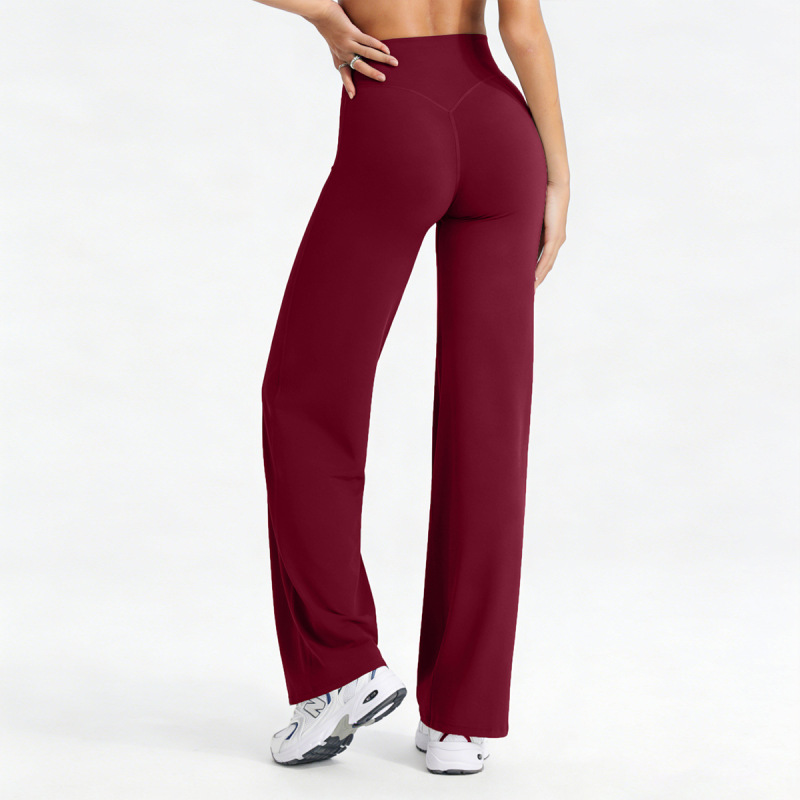 European and American Style Naked-Feel Yoga Pants, Cross High-Waist Running Straight-Leg Pants, Sports Casual Tight-Fitting Versatile Flared Pants for Women