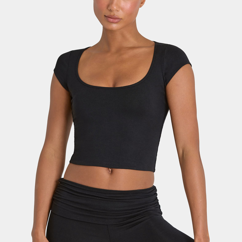 Cross-Border Crop Top Sports T-Shirt Short-Sleeve Women's Breathable Skin-Friendly Yoga Short-Sleeve T-Shirt Running Sports Training Fitness Top
