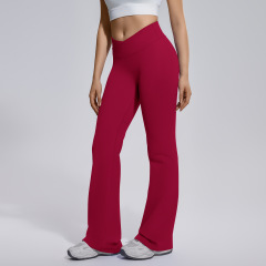 6719 cross waist wide leg pants-burgundy