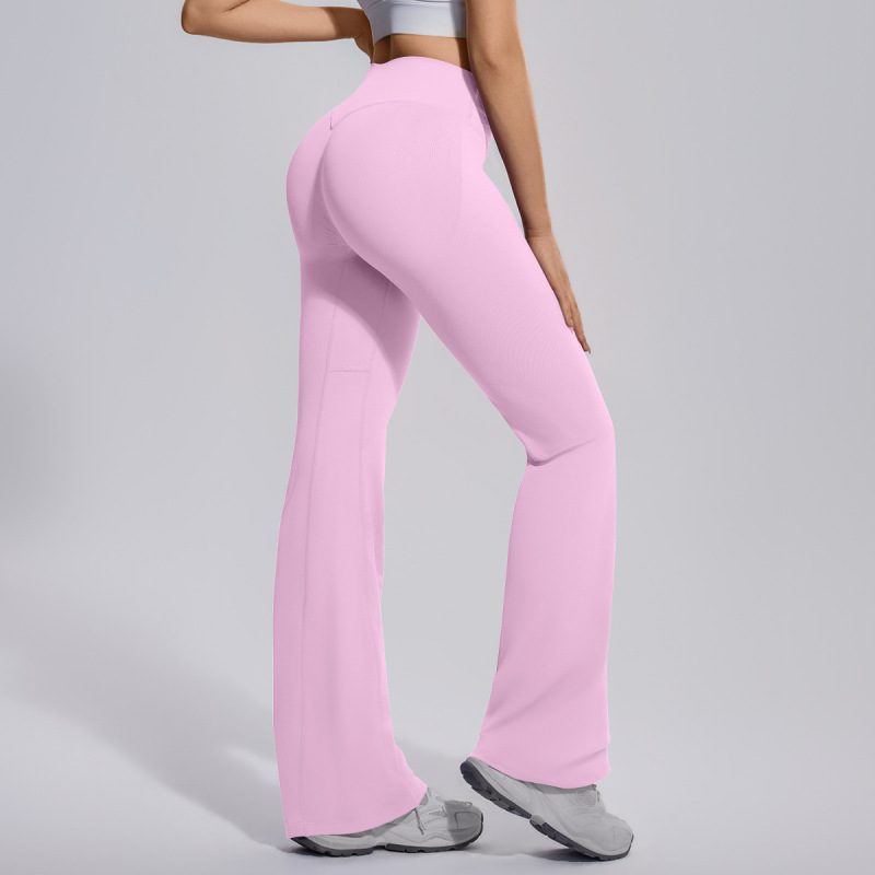 Cross-Border Seamless Flared Wide-Leg Cross-Waist Hip-Lifting Tummy-Tucking High-Elastic Flared Pants for Women's Sports, Running, Fitness, and Yoga Wear