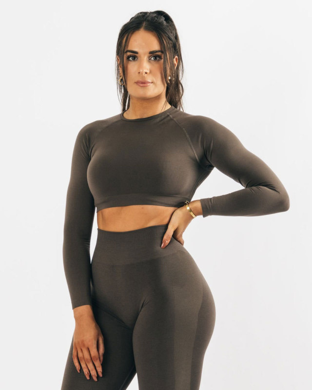 Aliexpress Amazon Feel Smooth Side Jacquard Seamless Fitness Long-sleeved Pants Suit Fitness Long-sleeved Pants