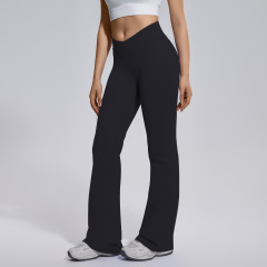 6719 cross waist wide leg pants-black