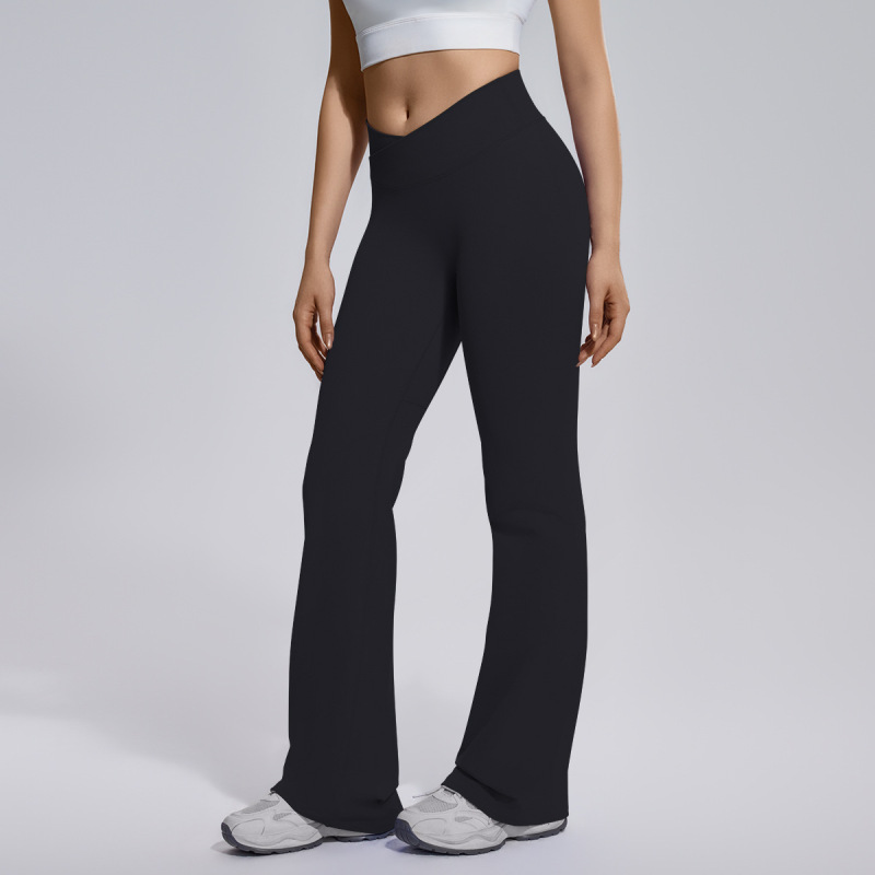 Cross-Border Seamless Flared Wide-Leg Cross-Waist Hip-Lifting Tummy-Tucking High-Elastic Flared Pants for Women's Sports, Running, Fitness, and Yoga Wear