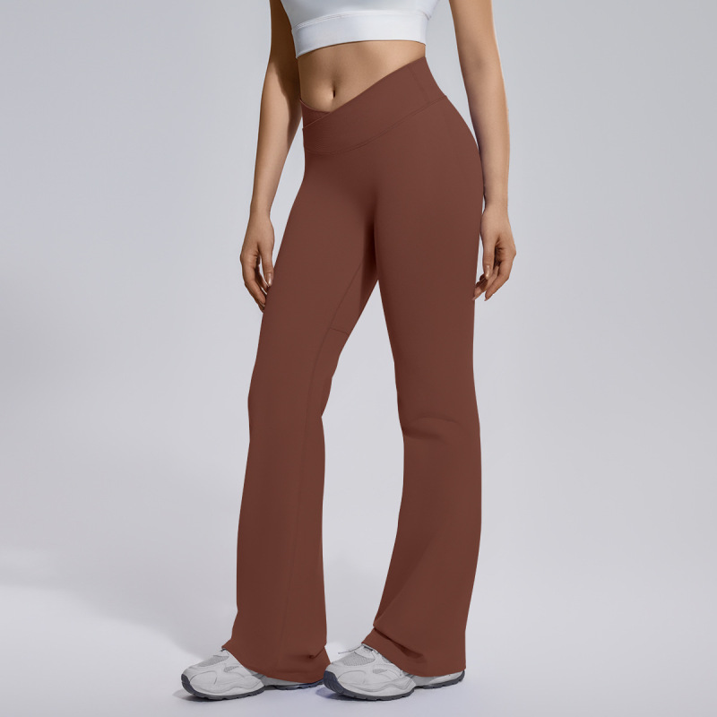 Cross-Border Seamless Flared Wide-Leg Cross-Waist Hip-Lifting Tummy-Tucking High-Elastic Flared Pants for Women's Sports, Running, Fitness, and Yoga Wear