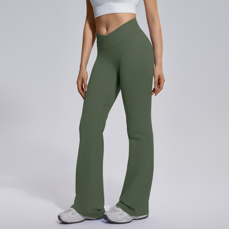 Cross-Border Seamless Flared Wide-Leg Cross-Waist Hip-Lifting Tummy-Tucking High-Elastic Flared Pants for Women's Sports, Running, Fitness, and Yoga Wear