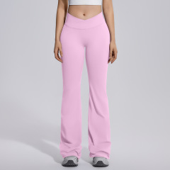 6719 cross waist wide leg pants-barbie pink