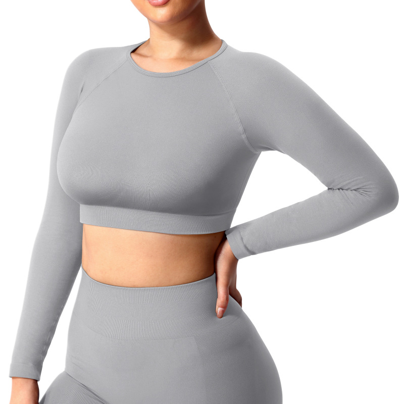 Aliexpress Amazon Feel Smooth Side Jacquard Seamless Fitness Long-sleeved Pants Suit Fitness Long-sleeved Pants
