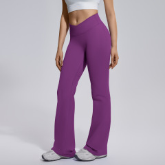 6719 cross waist wide leg pants-plum purple