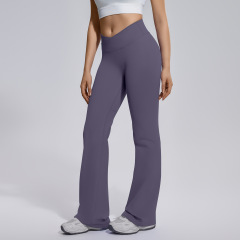6719 cross waist wide leg pants-truffle color