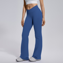 6719 cross waist wide leg pants-blue gray