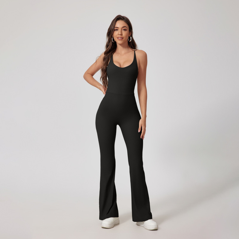 European and American Naked Feeling Thread Hollow Beautiful Back Tight Yoga One-piece Suit Hip Lifting Sports Fitness One-piece Suit