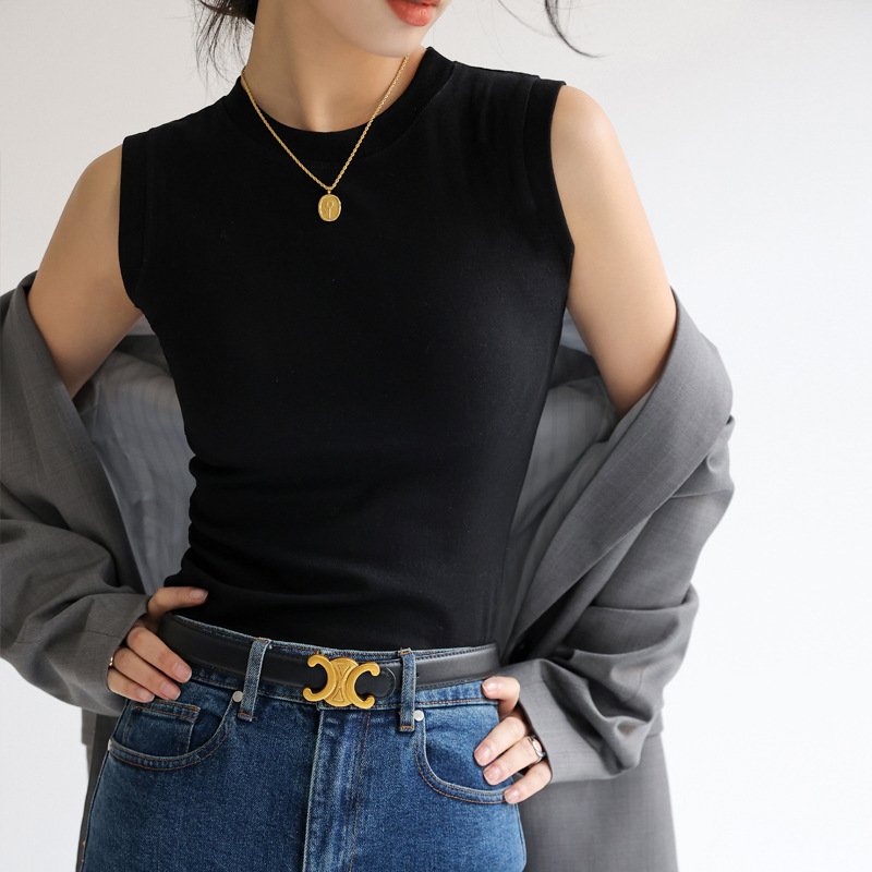 Cotton Small Crewneck Basic Base All-match Camisole Women's Summer Sleeveless Outer Wearing Jacket