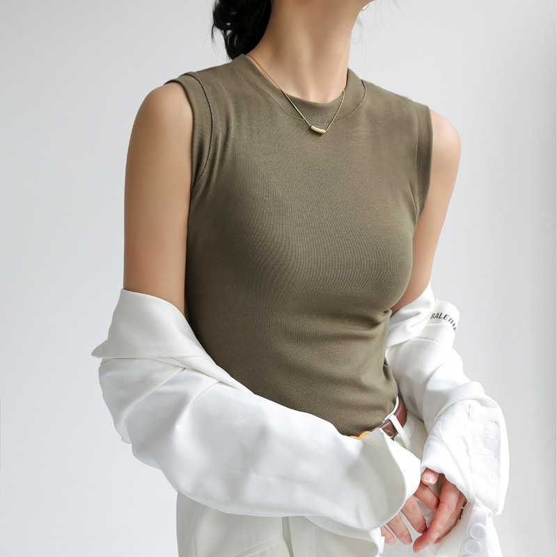 Cotton Small Crewneck Basic Base All-match Camisole Women's Summer Sleeveless Outer Wearing Jacket