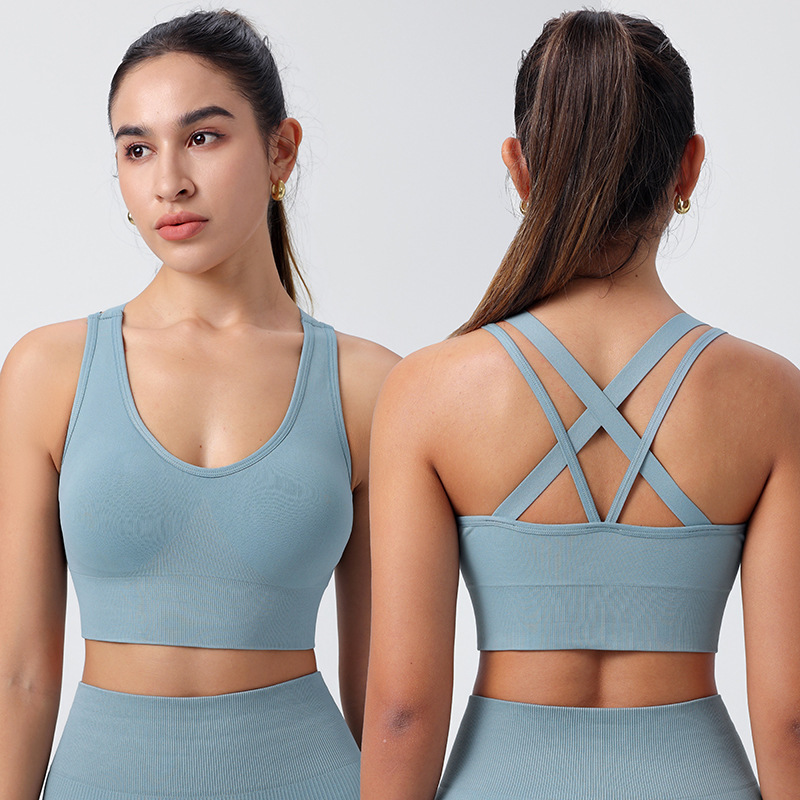 Cross-Border Women's Sports Bra for Outdoor Wear, Shockproof Running and Fitness Vest, Detachable with Chest Pads, Yoga Beauty Back Bra