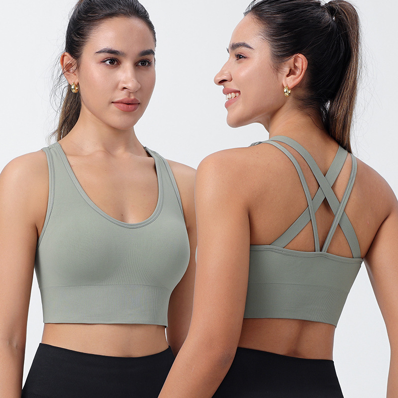 Cross-Border Women's Sports Bra for Outdoor Wear, Shockproof Running and Fitness Vest, Detachable with Chest Pads, Yoga Beauty Back Bra