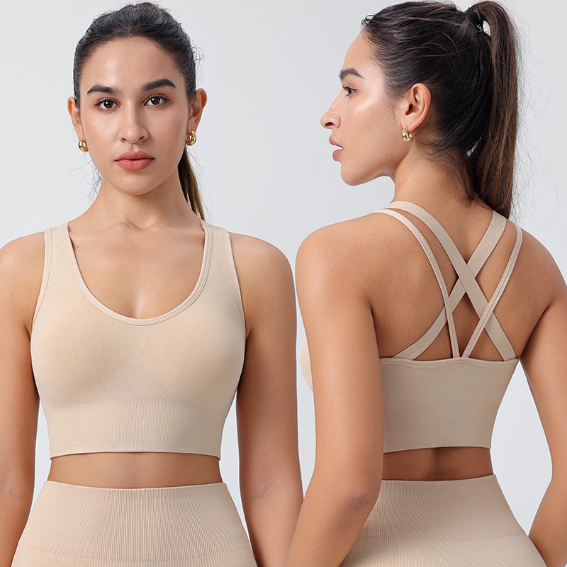 Cross-Border Women's Sports Bra for Outdoor Wear, Shockproof Running and Fitness Vest, Detachable with Chest Pads, Yoga Beauty Back Bra