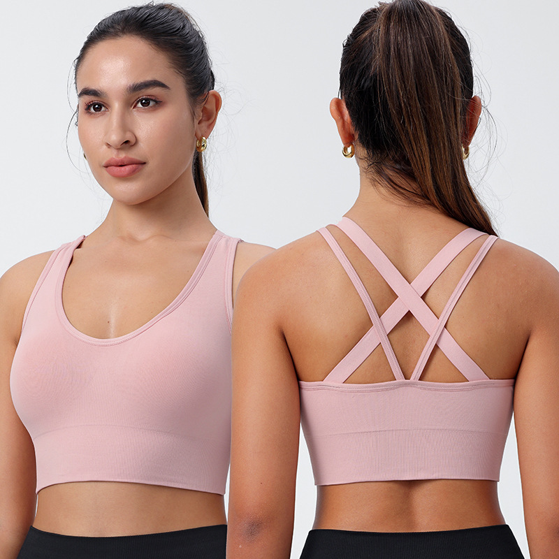 Cross-Border Women's Sports Bra for Outdoor Wear, Shockproof Running and Fitness Vest, Detachable with Chest Pads, Yoga Beauty Back Bra