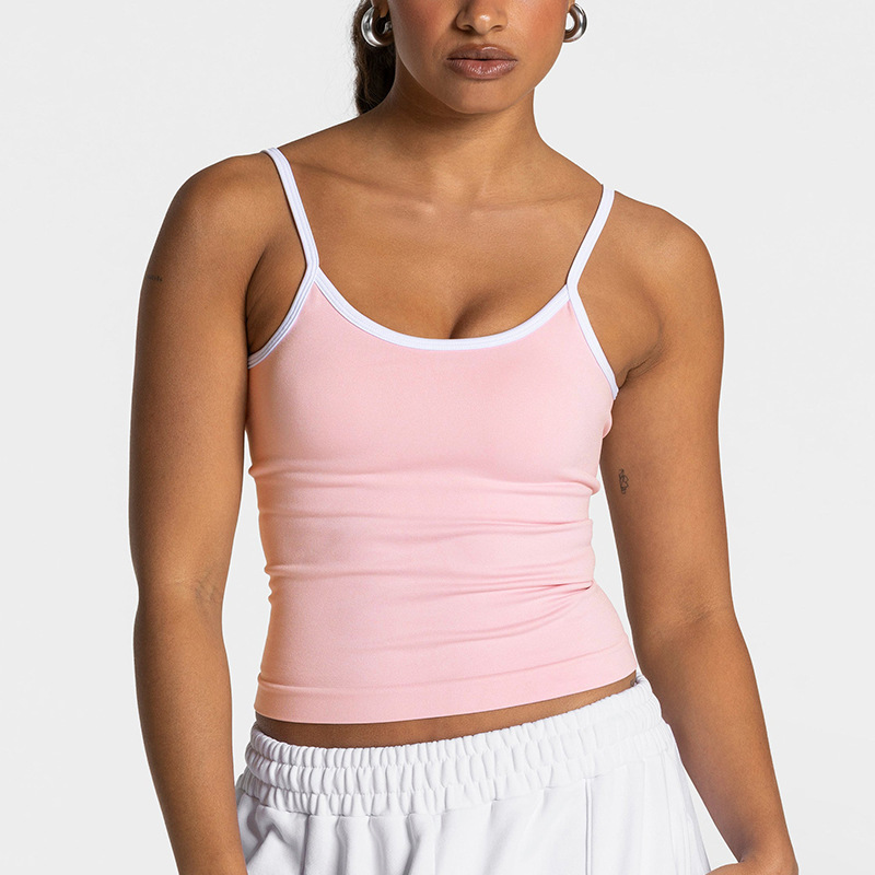 Cross-Border Color-Blocked Tight-Fitting Fake Two-Piece Sports Top Long-Sleeved Running Fitness Yoga Top Outerwear Yoga Clothing Top