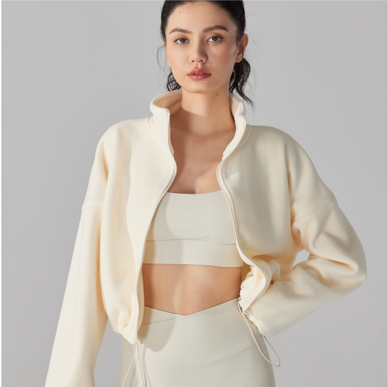 Cross-Border Fleece Sports Jacket for Women, Long-Sleeved, Fleece-Lined, Thickened, Windproof, Lamb Wool Yoga Running Wear, Fleece Sweatshirt