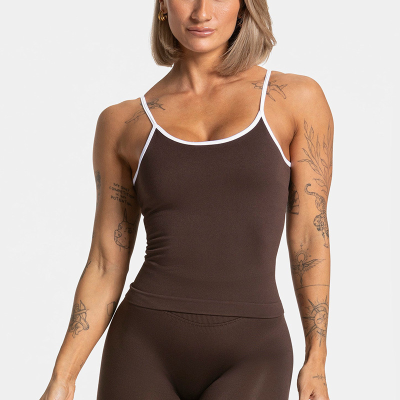 Cross-Border Color-Blocked Tight-Fitting Fake Two-Piece Sports Top Long-Sleeved Running Fitness Yoga Top Outerwear Yoga Clothing Top