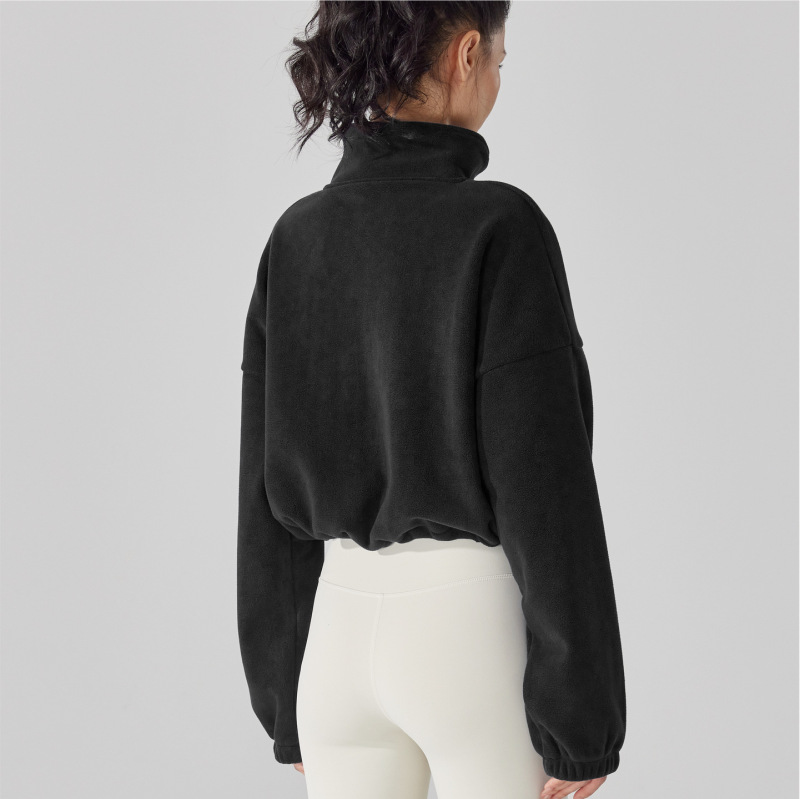 Cross-Border Fleece Sports Jacket for Women, Long-Sleeved, Fleece-Lined, Thickened, Windproof, Lamb Wool Yoga Running Wear, Fleece Sweatshirt